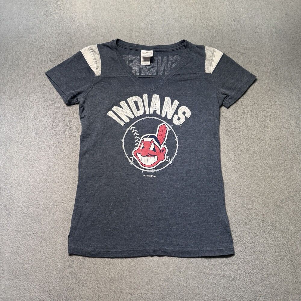 5th & Ocean Womens L Cleveland Indians Swisher 33 V Neck Blue Wahoo MLB T Shirt
